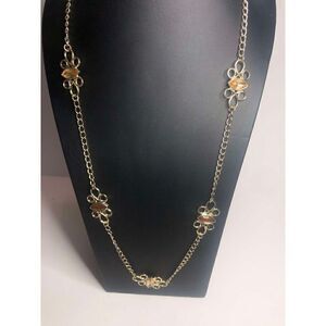 812 Banana Republic goldtone station link w/ faux amber necklace 28-30" long